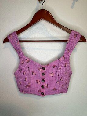 Free People 100% Cotton Purple Iris Corset Crop Top - XS